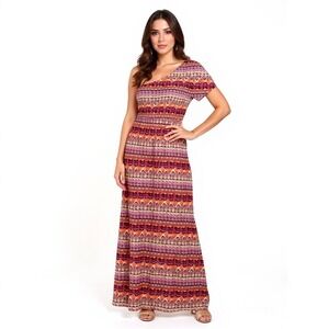 L8ter One Shoulder‎ Maxi Sundress Womens Large Red Multicolor Casual